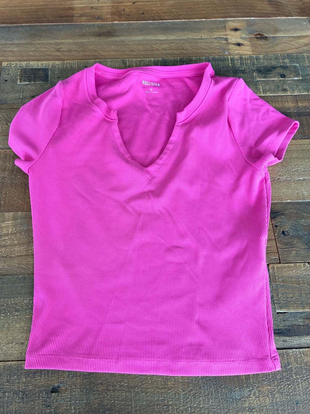 Hollister Bright Pink Ribbed Short Sleeve Tee